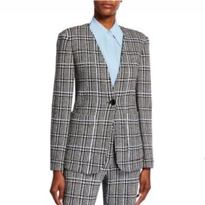 St John Collection Prince of Wales Plaid Check Knit Wool Blend Plus Size Blazer